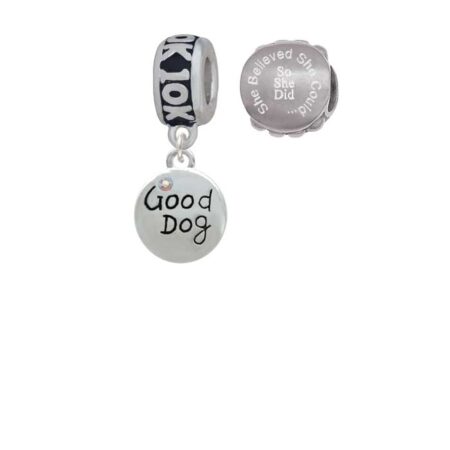 Good Dog with AB Crystal and Paw Print 10K Run She Believed She Could Charm Beads (Set of 2)