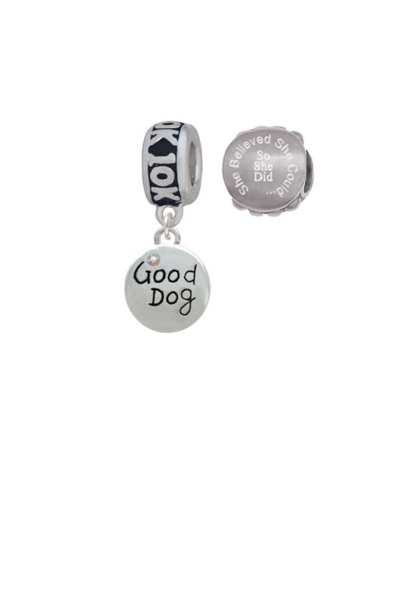 Good Dog with AB Crystal and Paw Print 10K Run She Believed She Could Charm Beads (Set of 2)