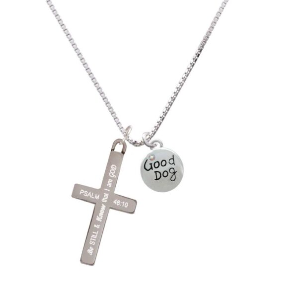 Good Dog with AB Crystal and Paw Print - Be Still and Know - Cross Necklace