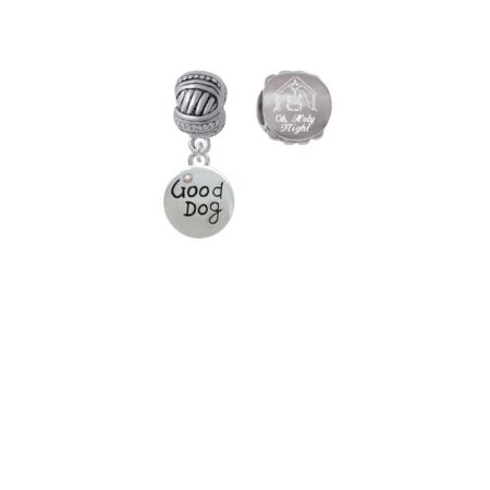 Good Dog with AB Crystal and Paw Print Come Let us Adore Him Charm Beads (Set of 2)