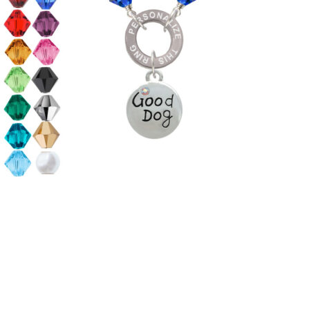 Good Dog with AB Crystal and Paw Print Custom Engraved Name Ring Crystal Necklace