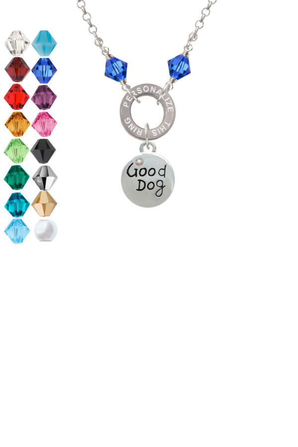 Good Dog with AB Crystal and Paw Print Custom Engraved Name Ring Crystal Necklace