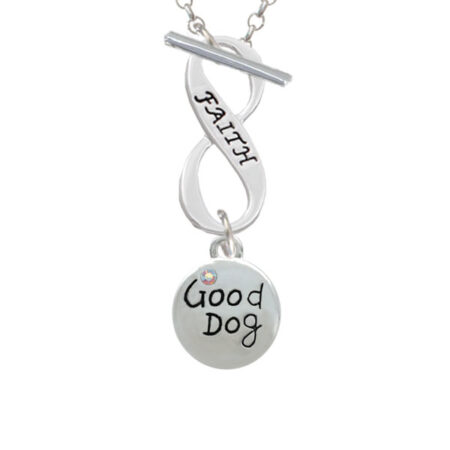 Good Dog with AB Crystal and Paw Print Faith Infinity Toggle Necklace