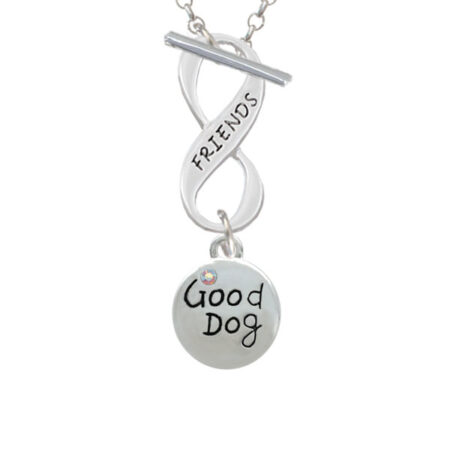 Good Dog with AB Crystal and Paw Print Friends Infinity Toggle Necklace