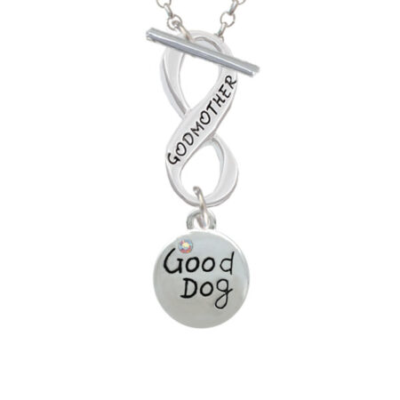 Good Dog with AB Crystal and Paw Print Godmother Infinity Toggle Necklace