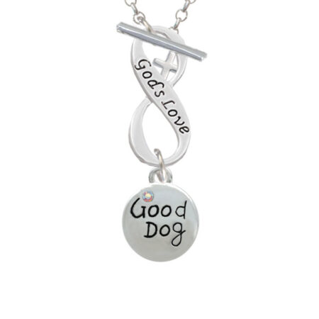 Good Dog with AB Crystal and Paw Print God's Love Infinity Toggle Necklace