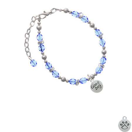 Good Dog with AB Crystal and Paw Print Light Blue Beaded Bracelet