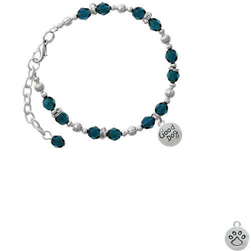Good Dog with AB Crystal and Paw Print Navy Blue Beaded Bracelet