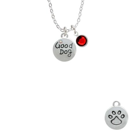 Good Dog with AB Crystal and Paw Print Necklace with Red Crystal Drop