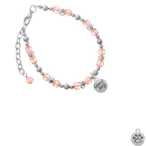 Good Dog with AB Crystal and Paw Print Pink Beaded Bracelet