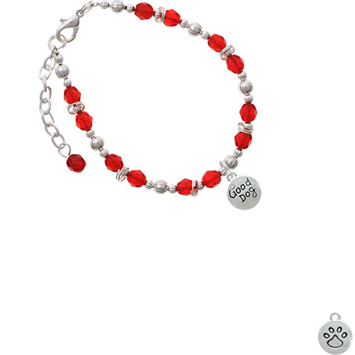 Good Dog with AB Crystal and Paw Print Red Beaded Bracelet