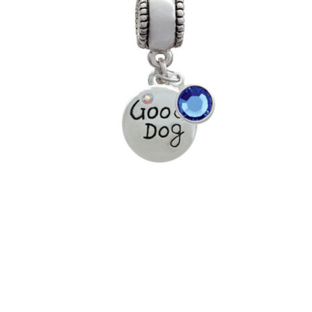 Good Dog with AB Crystal and Paw Print Silver Plated Charm Bead with Crystal Drop, Select Your Color