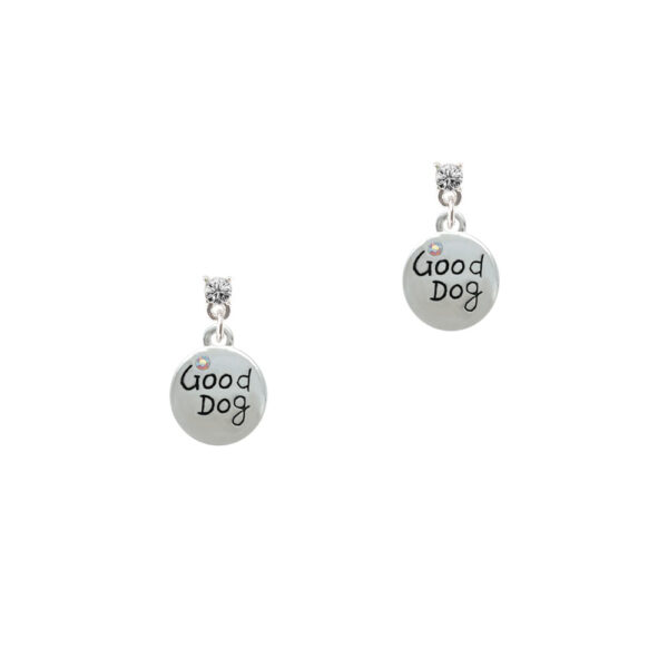 Good Dog with AB Crystal and Paw Print Silver Plated Crystal Post Earrings, Select Your Color