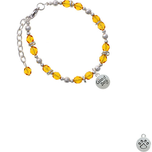 Good Dog with AB Crystal and Paw Print Yellow Beaded Bracelet