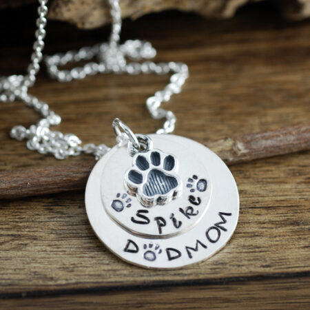 Hand Stamped Pet Necklace, Pet Lover Necklace, Dog Mom Necklace, Dog Name Necklace, Dog Paw Necklace, Gift for Dog Mom, Mothers day Gift