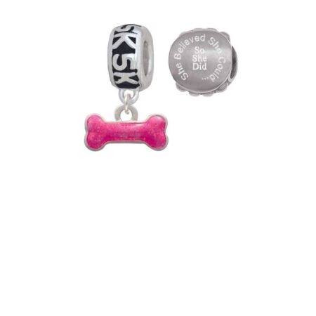 Hot Pink Glitter Dog Bone 5K Run She Believed She Could Charm Beads (Set of 2)