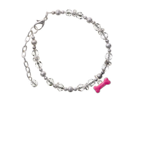Hot Pink Glitter Dog Bone Clear Beaded Bracelet