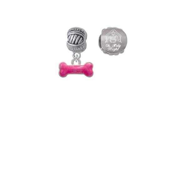 Hot Pink Glitter Dog Bone Come Let us Adore Him Charm Beads (Set of 2)