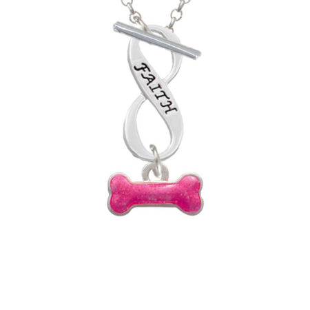 Hot Pink Glitter Dog Bone Faith Infinity Toggle Necklace