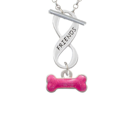 Hot Pink Glitter Dog Bone Friends Infinity Toggle Necklace