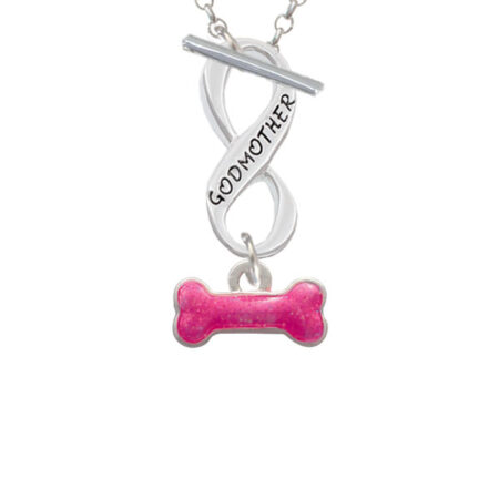 Hot Pink Glitter Dog Bone Godmother Infinity Toggle Necklace