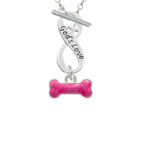 Hot Pink Glitter Dog Bone God's Love Infinity Toggle Necklace