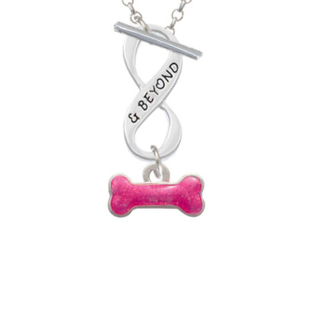 Hot Pink Glitter Dog Bone Infinity and Beyond Toggle Necklace