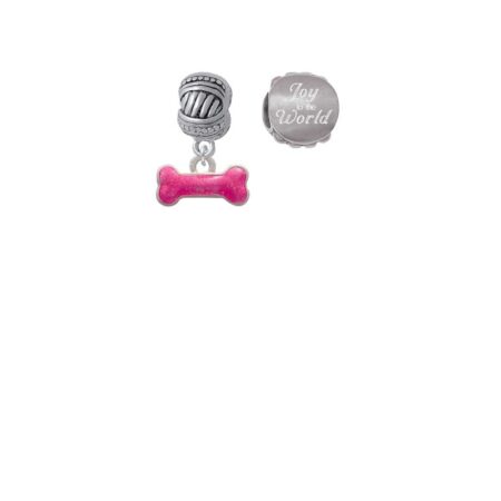 Hot Pink Glitter Dog Bone Joy to the World Charm Beads (Set of 2)