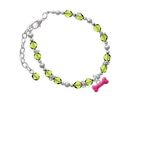 Hot Pink Glitter Dog Bone Lime Green Beaded Bracelet