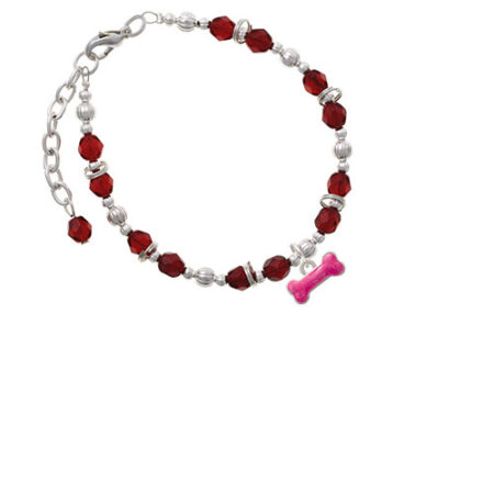 Hot Pink Glitter Dog Bone Maroon Beaded Bracelet