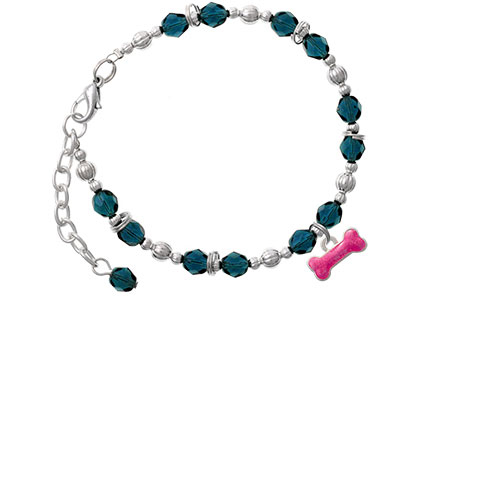 Hot Pink Glitter Dog Bone Navy Blue Beaded Bracelet