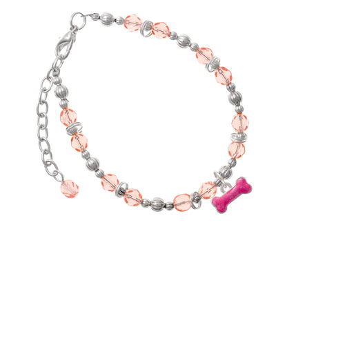 Hot Pink Glitter Dog Bone Pink Beaded Bracelet