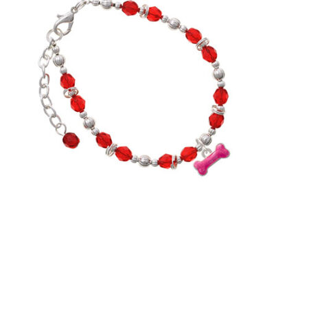 Hot Pink Glitter Dog Bone Red Beaded Bracelet