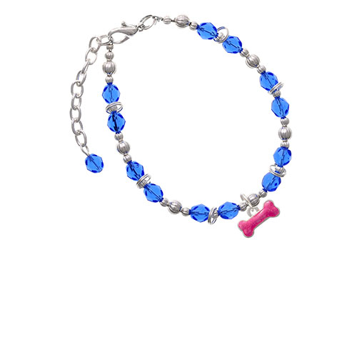 Hot Pink Glitter Dog Bone Royal Blue Beaded Bracelet