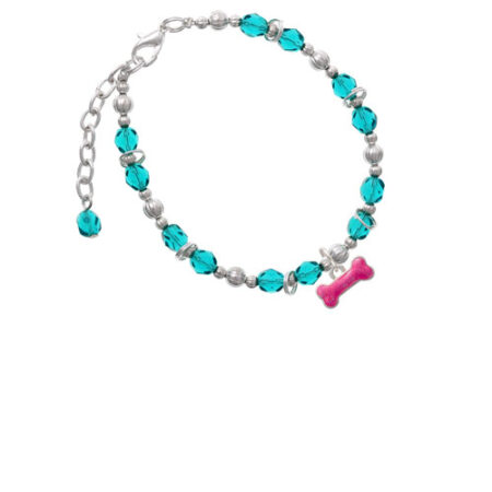 Hot Pink Glitter Dog Bone Teal Beaded Bracelet