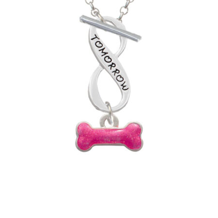 Hot Pink Glitter Dog Bone Today Tomorrow Infinity Toggle Necklace