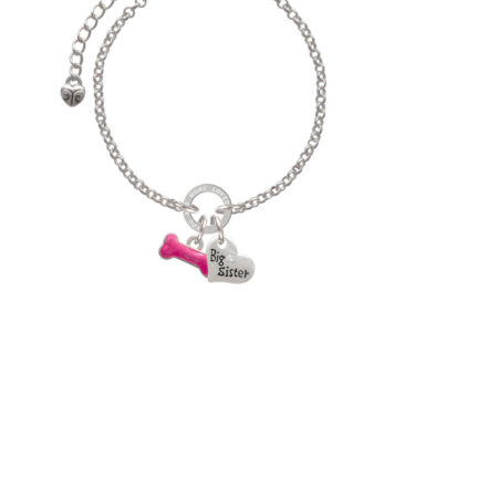 Hot Pink Glitter Dog Bone You Are Loved Circle Bracelet