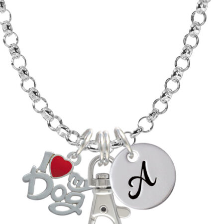 I Heart My Dog Initial Badge Clip Necklace