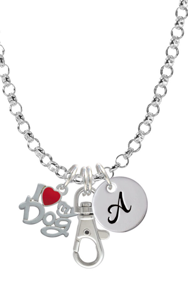 I Heart My Dog Initial Badge Clip Necklace