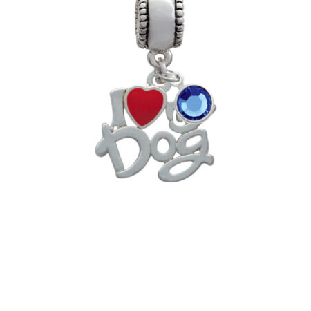 I Heart My Dog Silver Plated Charm Bead with Crystal Drop, Select Your Color