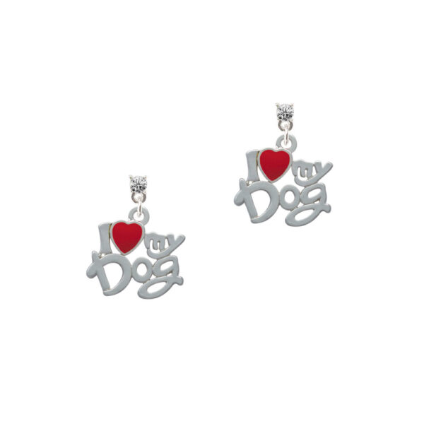 I Heart My Dog Silver Plated Crystal Post Earrings, Select Your Color