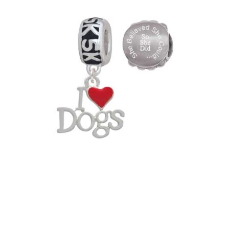 I love Dogs with Red Heart 5K Run She Believed She Could Charm Beads (Set of 2)