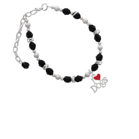 I love Dogs with Red Heart Black Beaded Bracelet