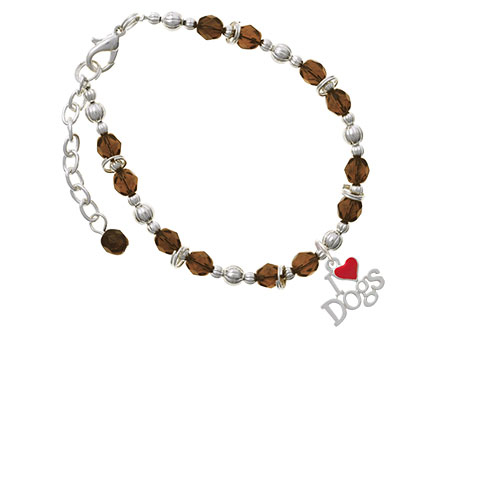 I love Dogs with Red Heart Brown Beaded Bracelet