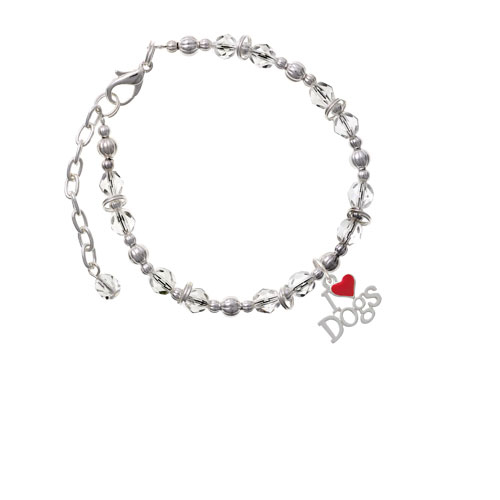 I love Dogs with Red Heart Clear Beaded Bracelet