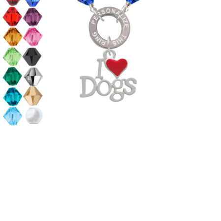 I love Dogs with Red Heart Custom Engraved Name Ring Crystal Necklace