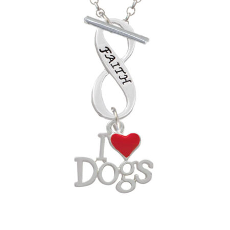 I love Dogs with Red Heart Faith Infinity Toggle Necklace