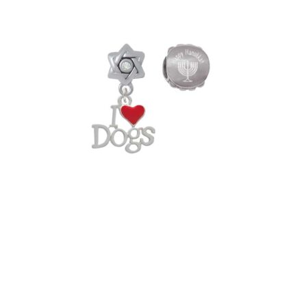 I love Dogs with Red Heart Happy Hanukkah Charm Beads (Set of 2)