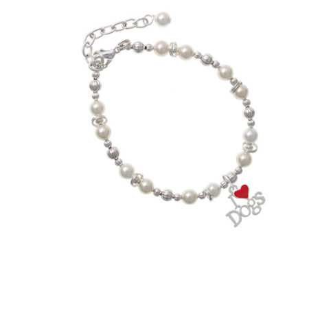 I love Dogs with Red Heart Imitation Pearl Beaded Bracelet