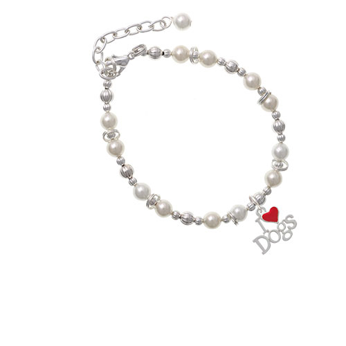 I love Dogs with Red Heart Imitation Pearl Beaded Bracelet